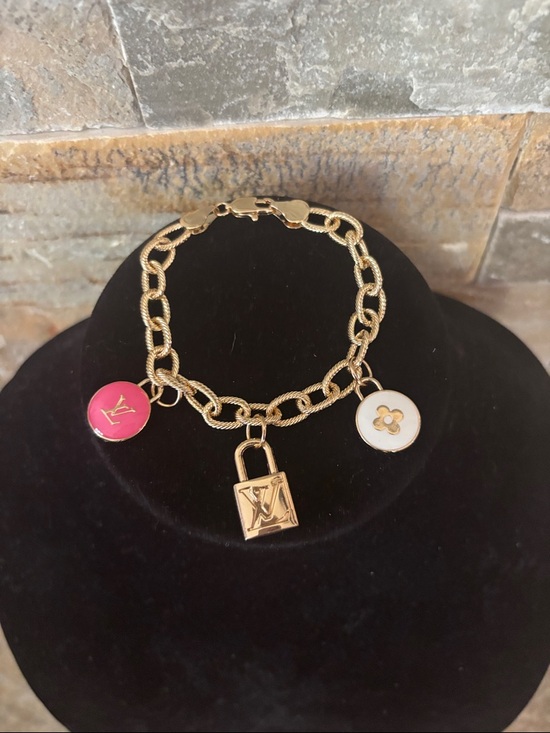 Louis Vuitton Jewelry - Gold Charm LV Padlock Bracelet with Pink and White Skittles